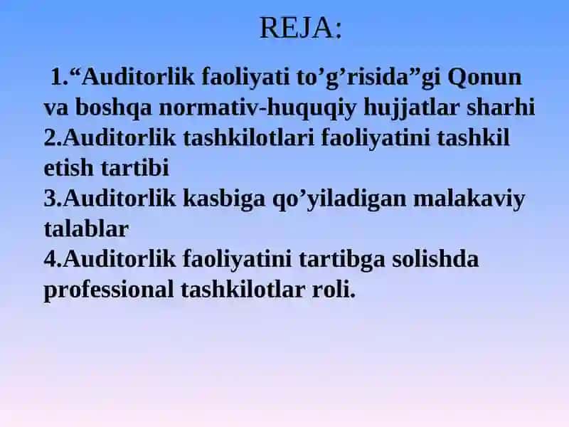 O’ZBEKISTONDA AUDITORLIK FAOLIYATINING HUQUQIY ASOSLARI 2