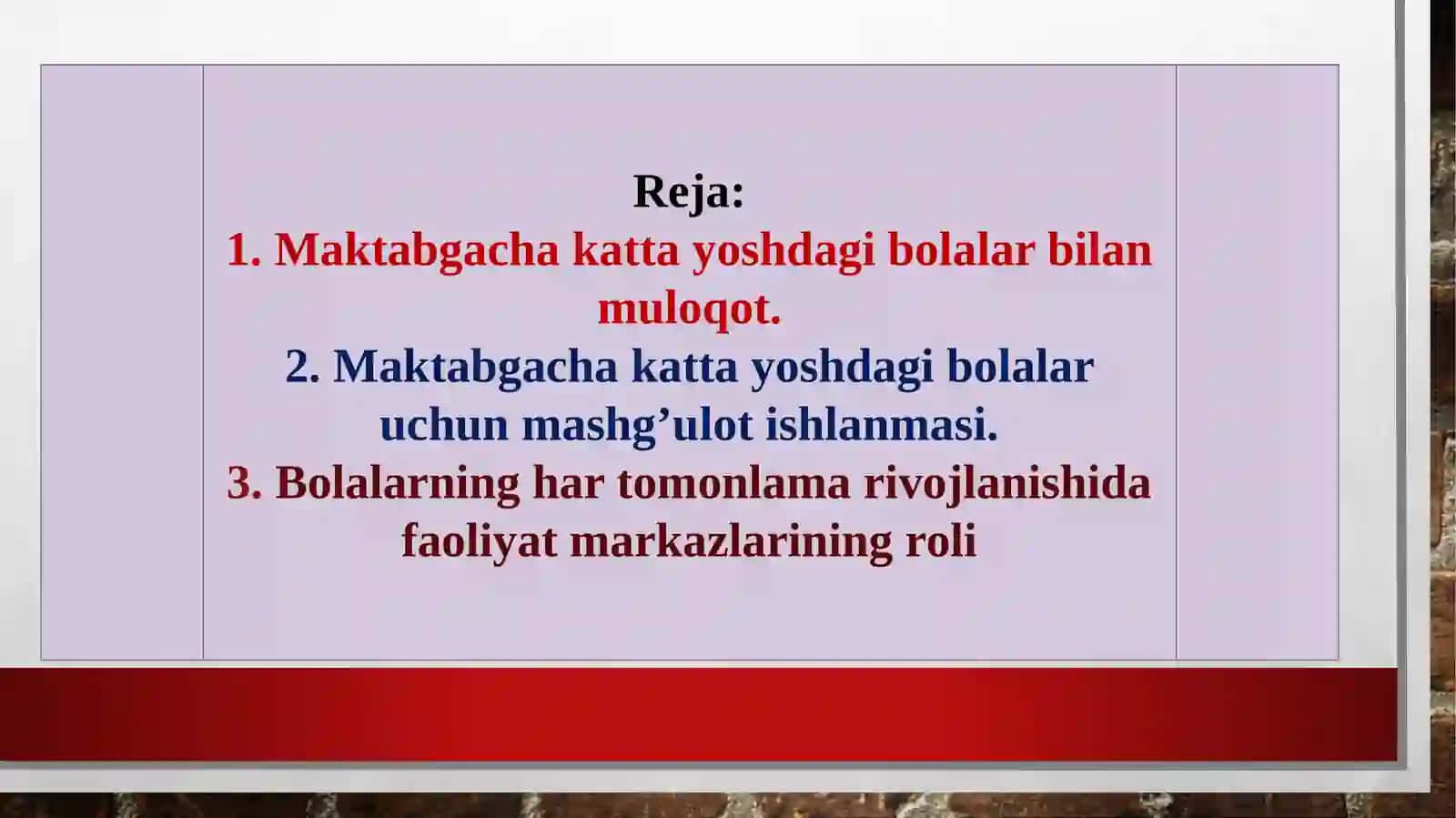 Rivojlantiruvchi markazlarda ta’limiy faoliyat va ularga qo‘yiladigan talablar. Maktabgacha ta’lim tashkilotlarida rivojlantiruvchi markazlarga rahbarlik qilish 2