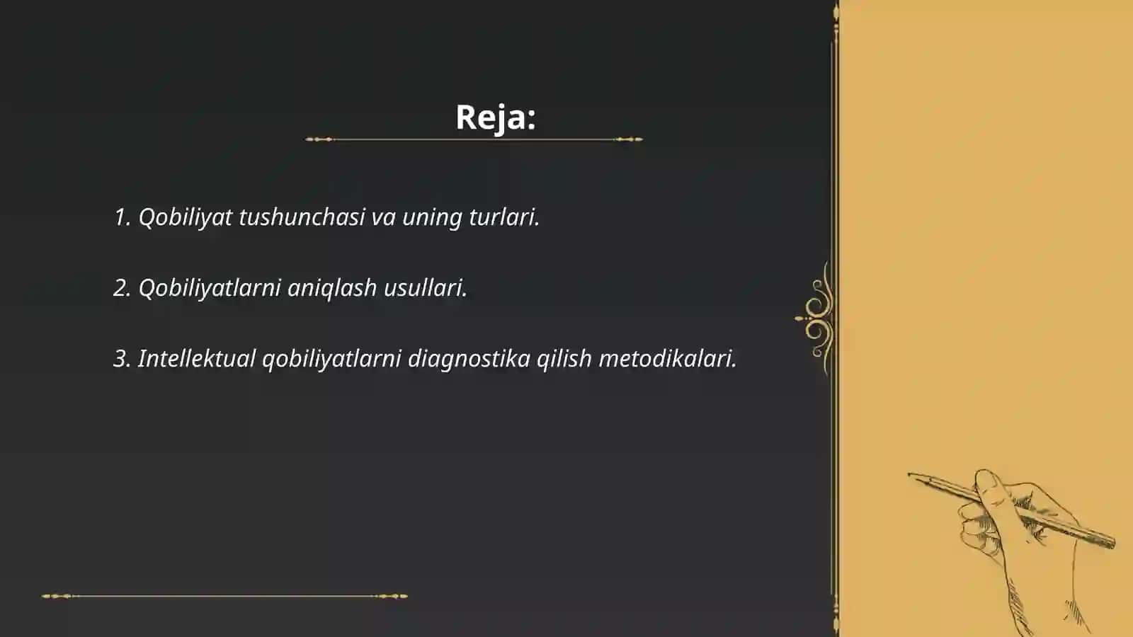 Qobiliyatlar va ularning diagnostikasiga doir metedikalar tahlili va metodikani o'quvchilarda o'tkazish 2