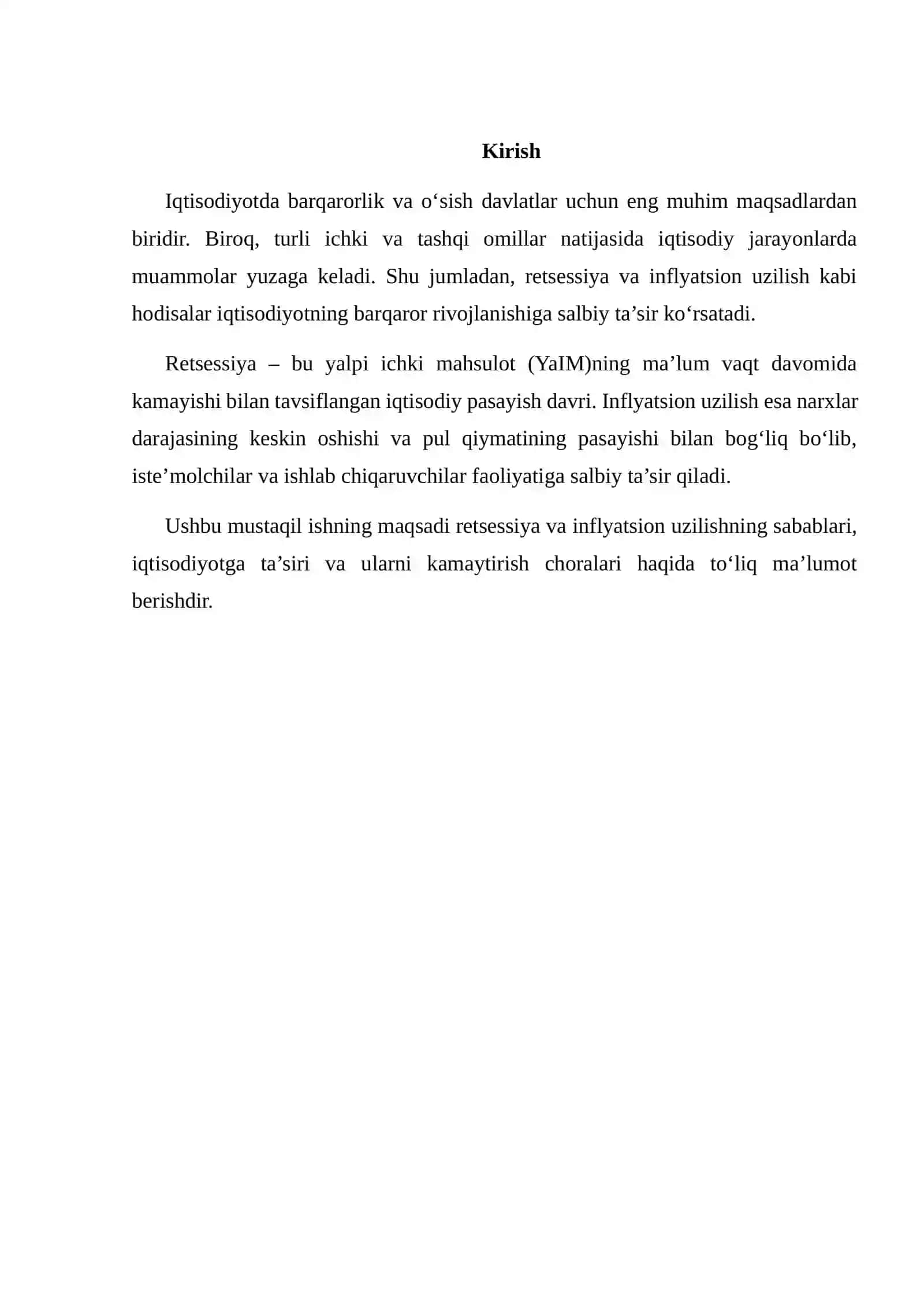 RETSESSIYA VA INFLYATSION UZILISH 2