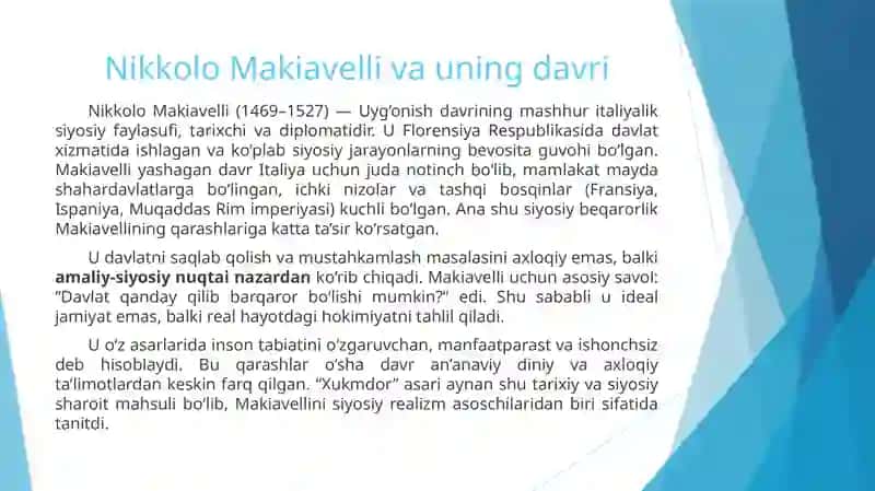 Makiavellining "Xukmdor" asari haqida 2