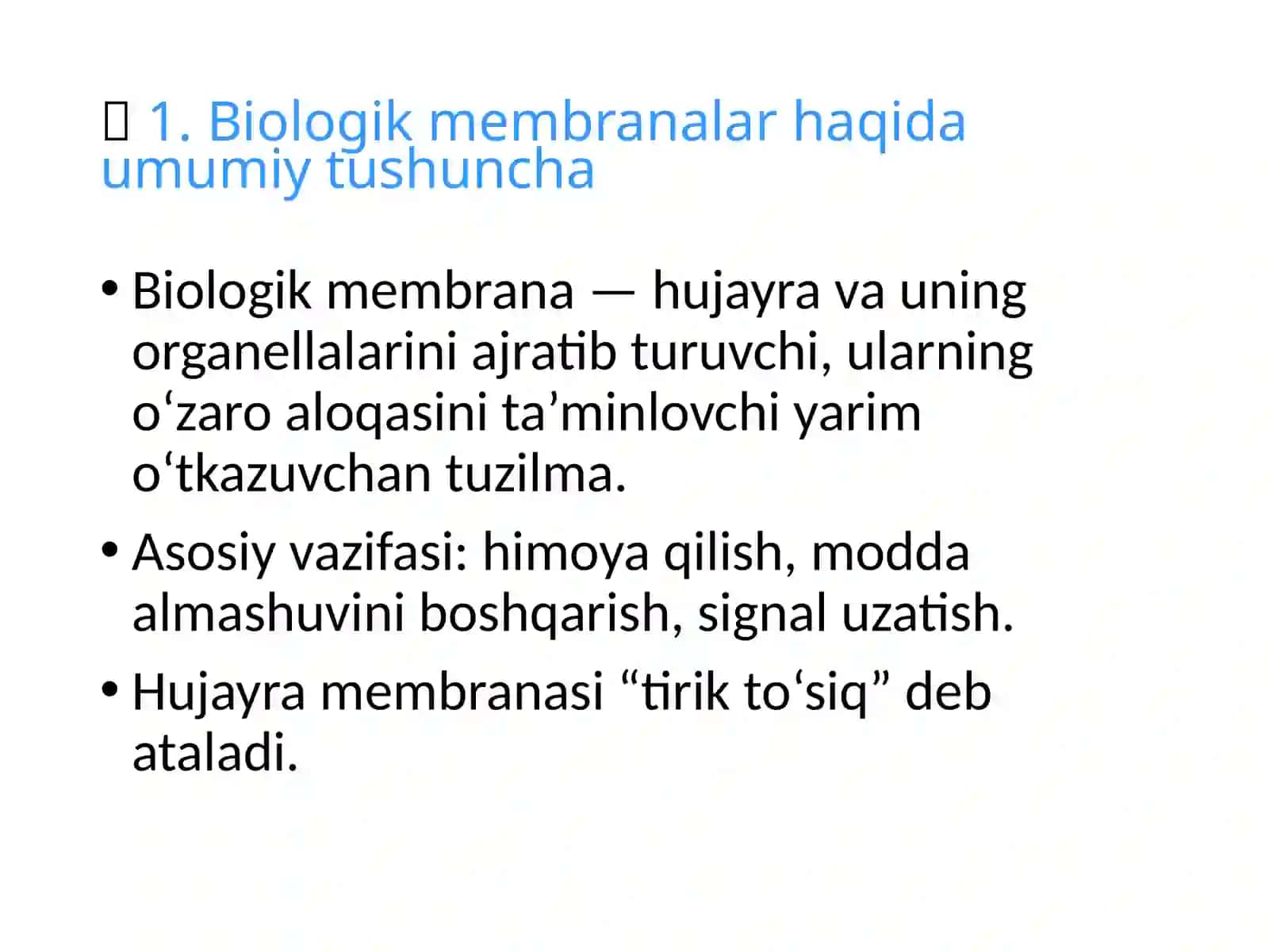 Biologik membranalardagi fizik jarayonlar 2