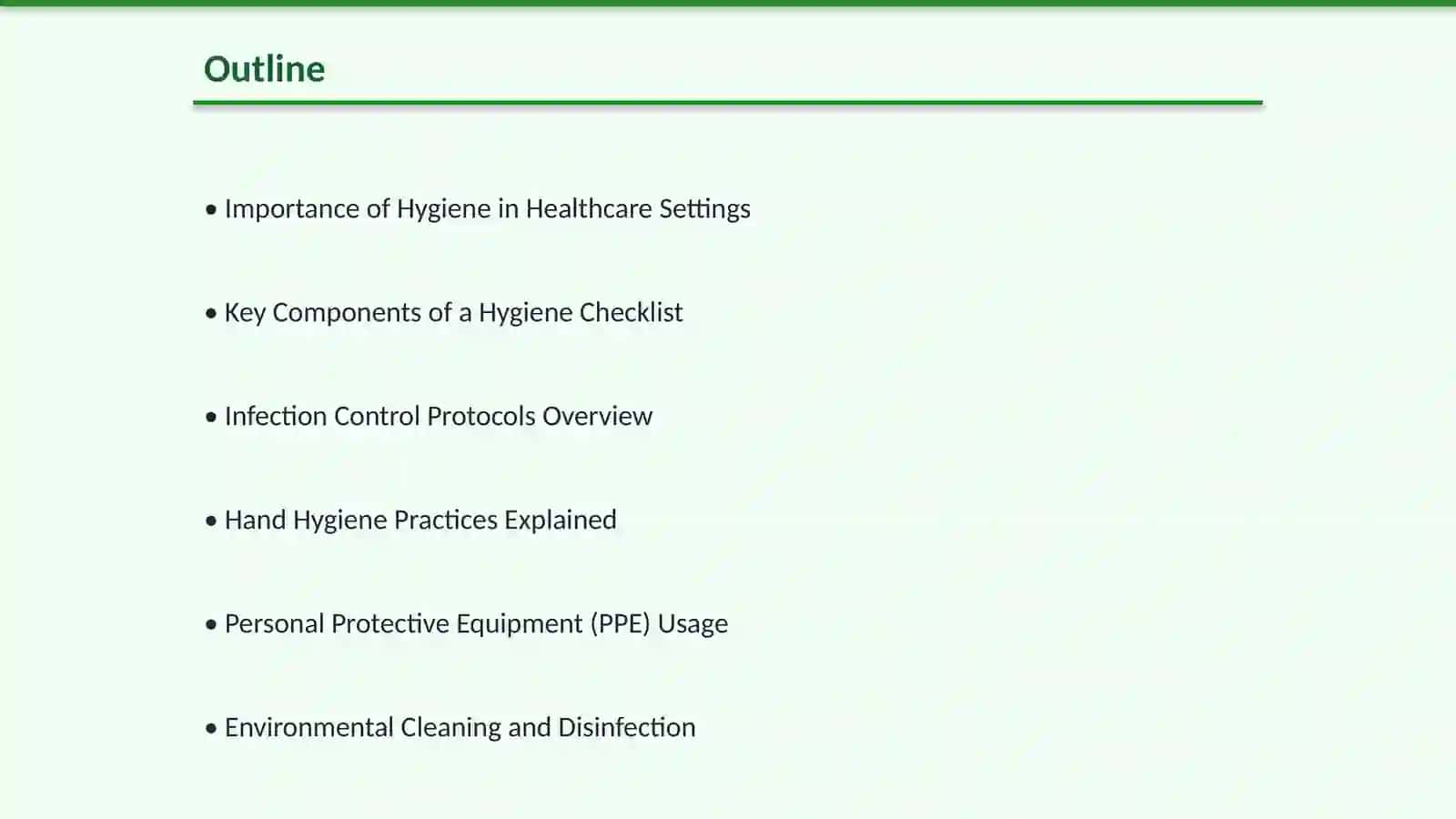 Create a hygiene checklist for hospital workers 2