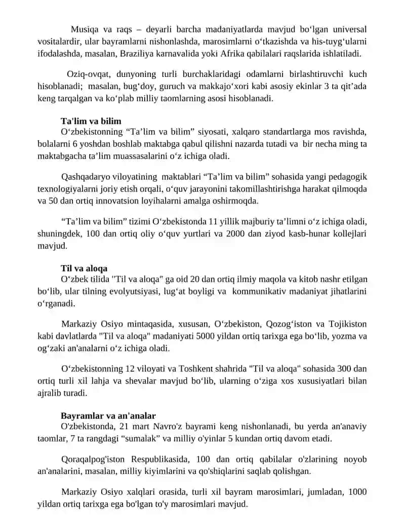 Dunyo xalqlari madaniyatidagi umumiylik va farqlar 2