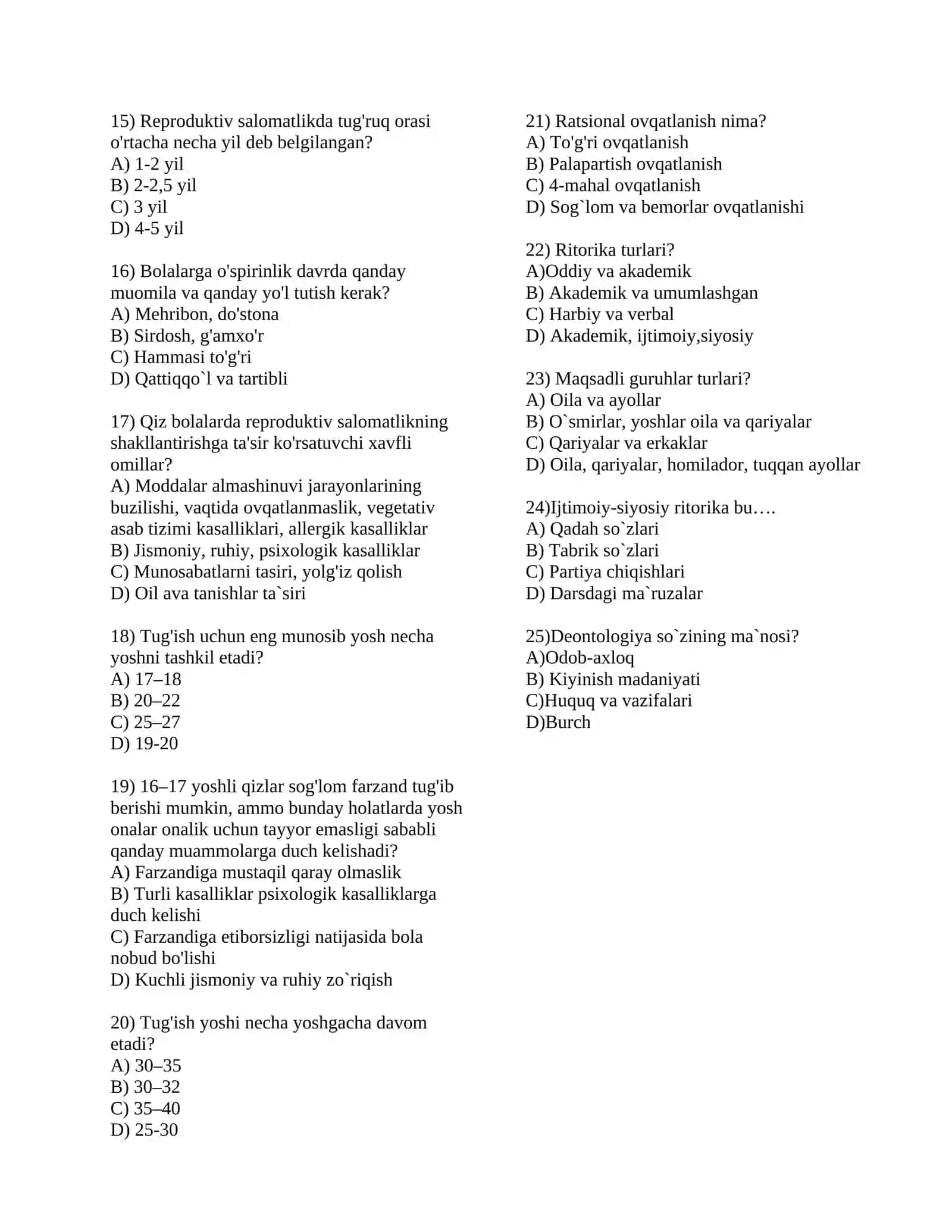 Valeologiya fanini o'z ichiga olgan bilimdon 2