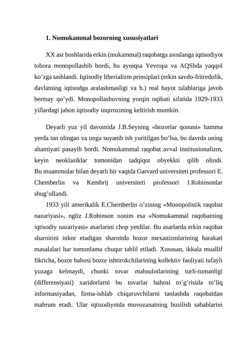 Nomukammal raqobatning iqtisodiy nazariyasi 2