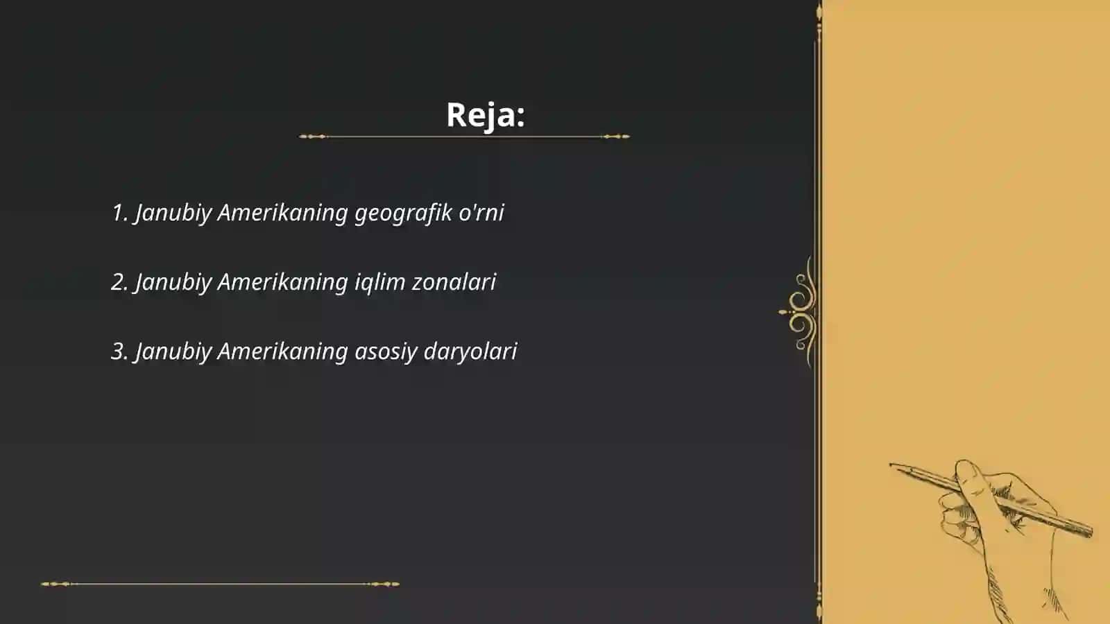 Janubiy Amerika materigining geografik órni, órganilish tarixi, geologik tuzilishi, foydali qazilmalari va relyefi 2