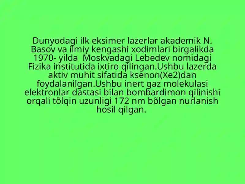 Eksimer lazerlar va ulardan foydalanish sohalari 2