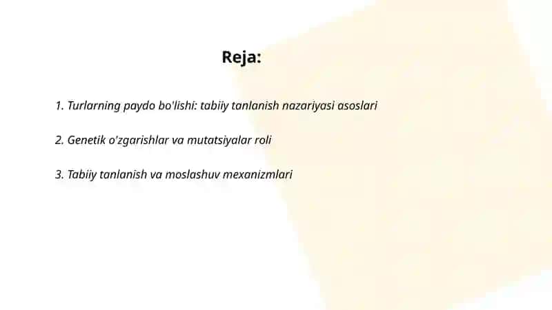 Turlarning paydo bo'lishi: tabiiy tanlanish va yangi turlarning shakllanishi 2