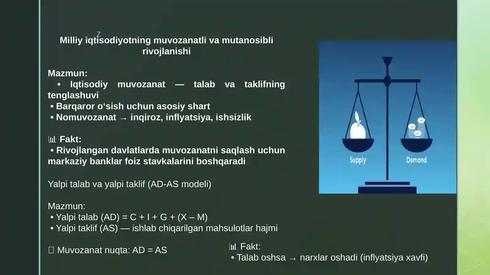 Milliy iqtisodiyotning muvozanatli va mutanosibli rivojlanishi 2