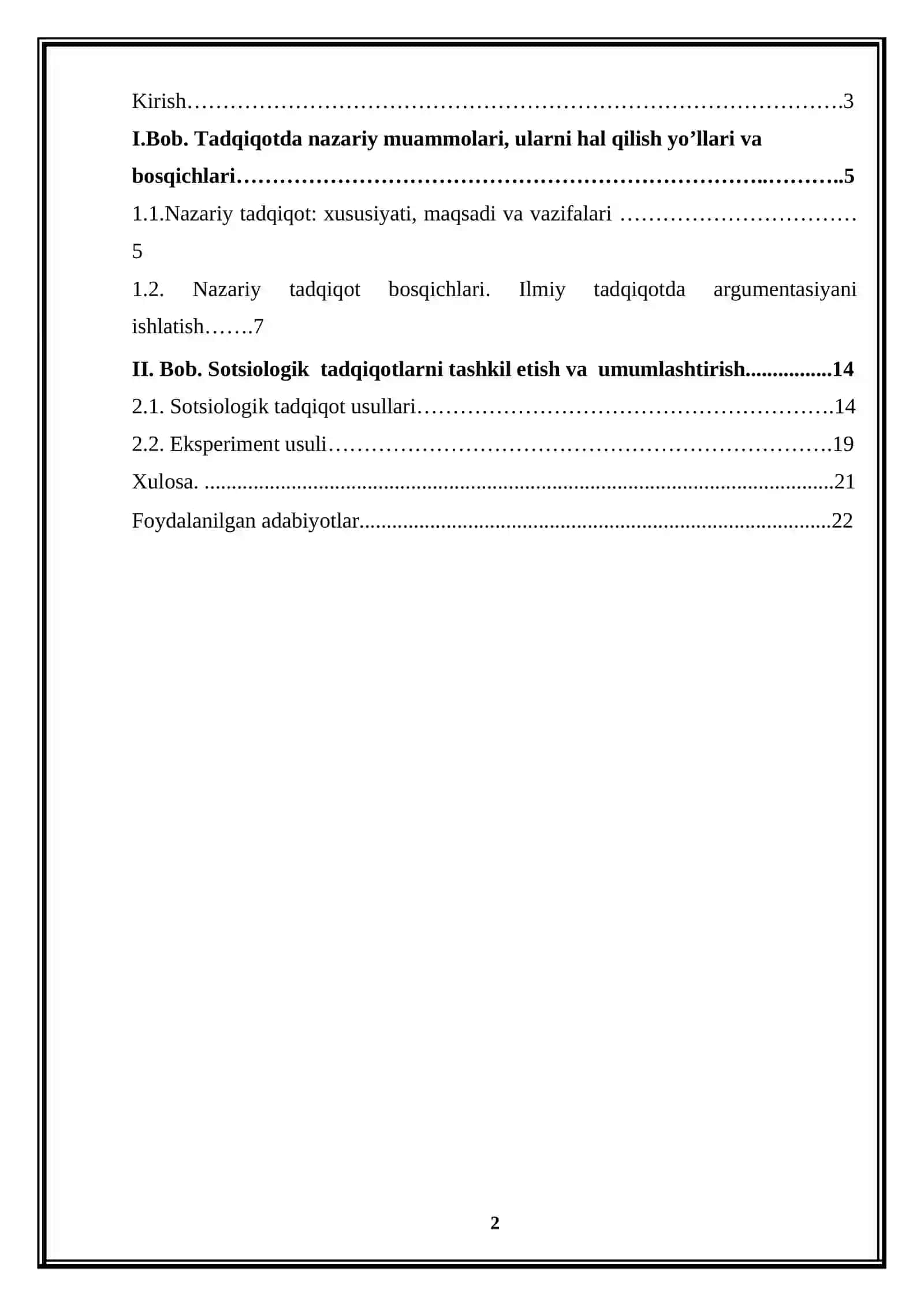 SOTSILOGIYA YO‘NALISHI MUSTAQIL ISH 2
