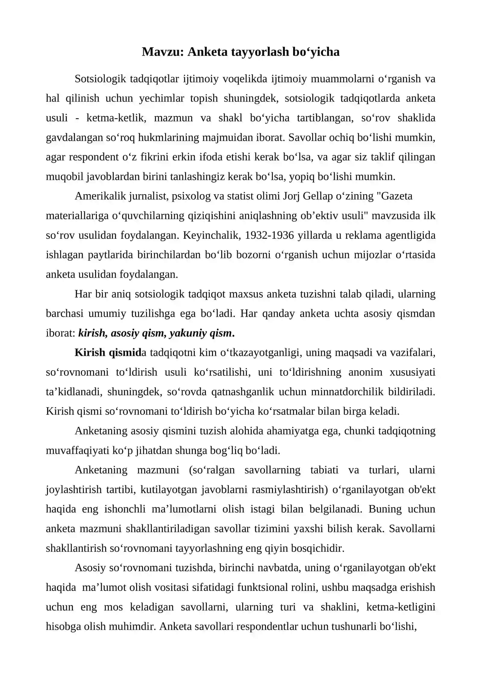 Anketa tayyorlash bo‘yicha 2