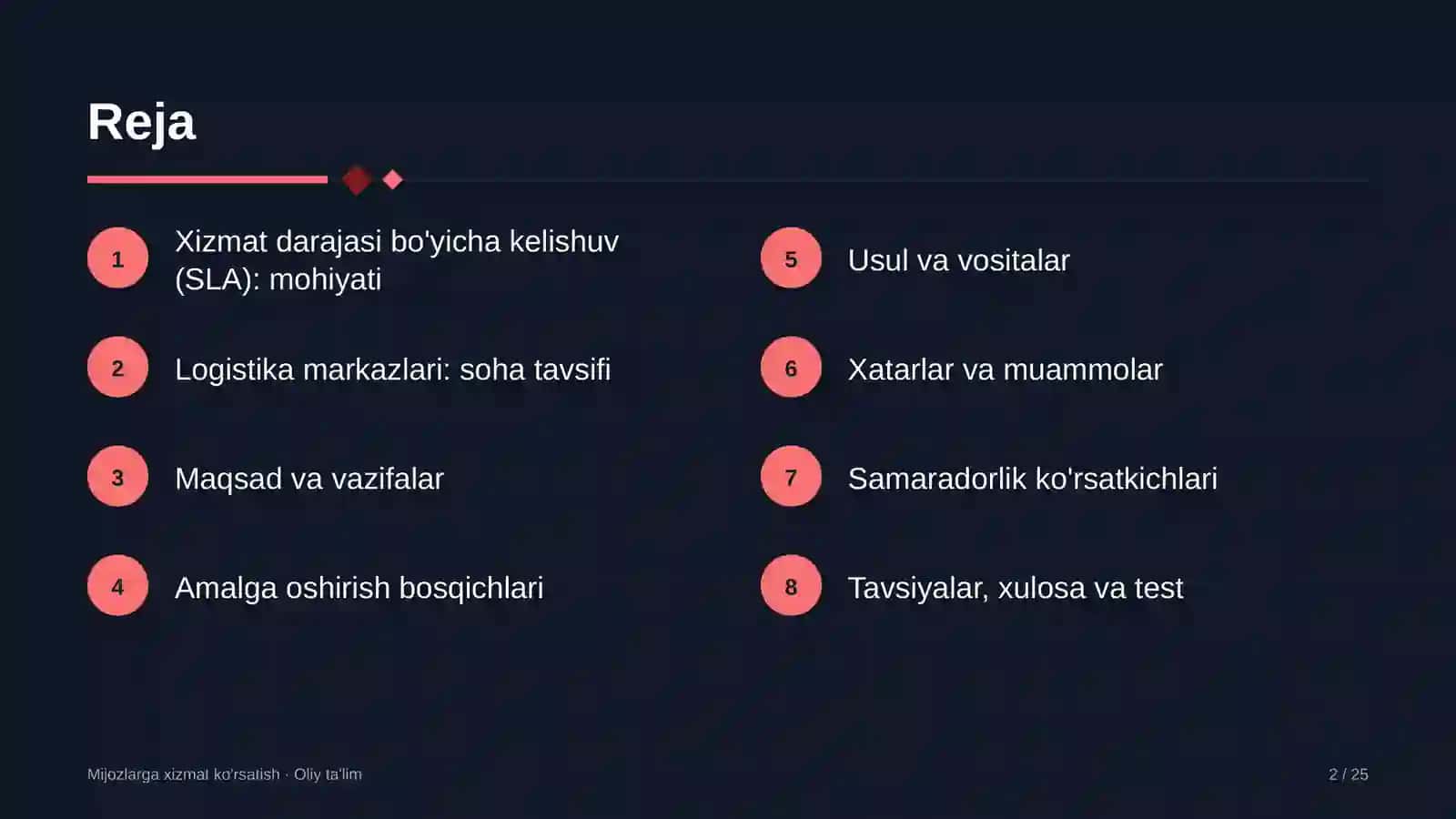 Logistika markazlarida xizmat darajasi bo'yicha kelishuv tuzish 2
