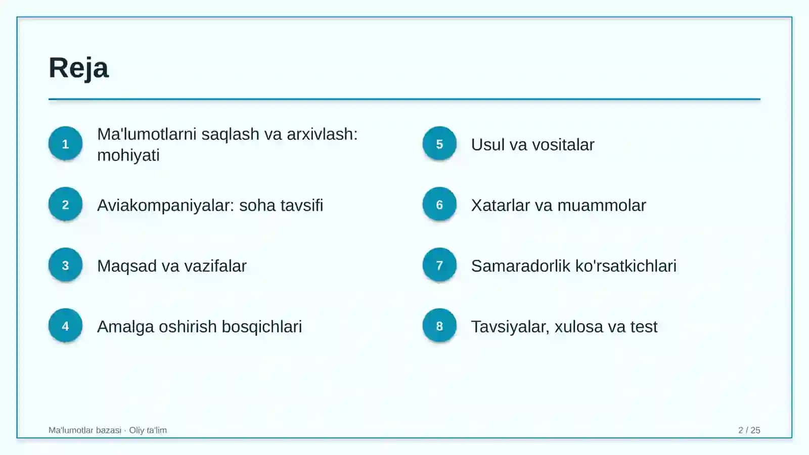 Ma'lumotlar bazasi · Oliy ta'lim 2