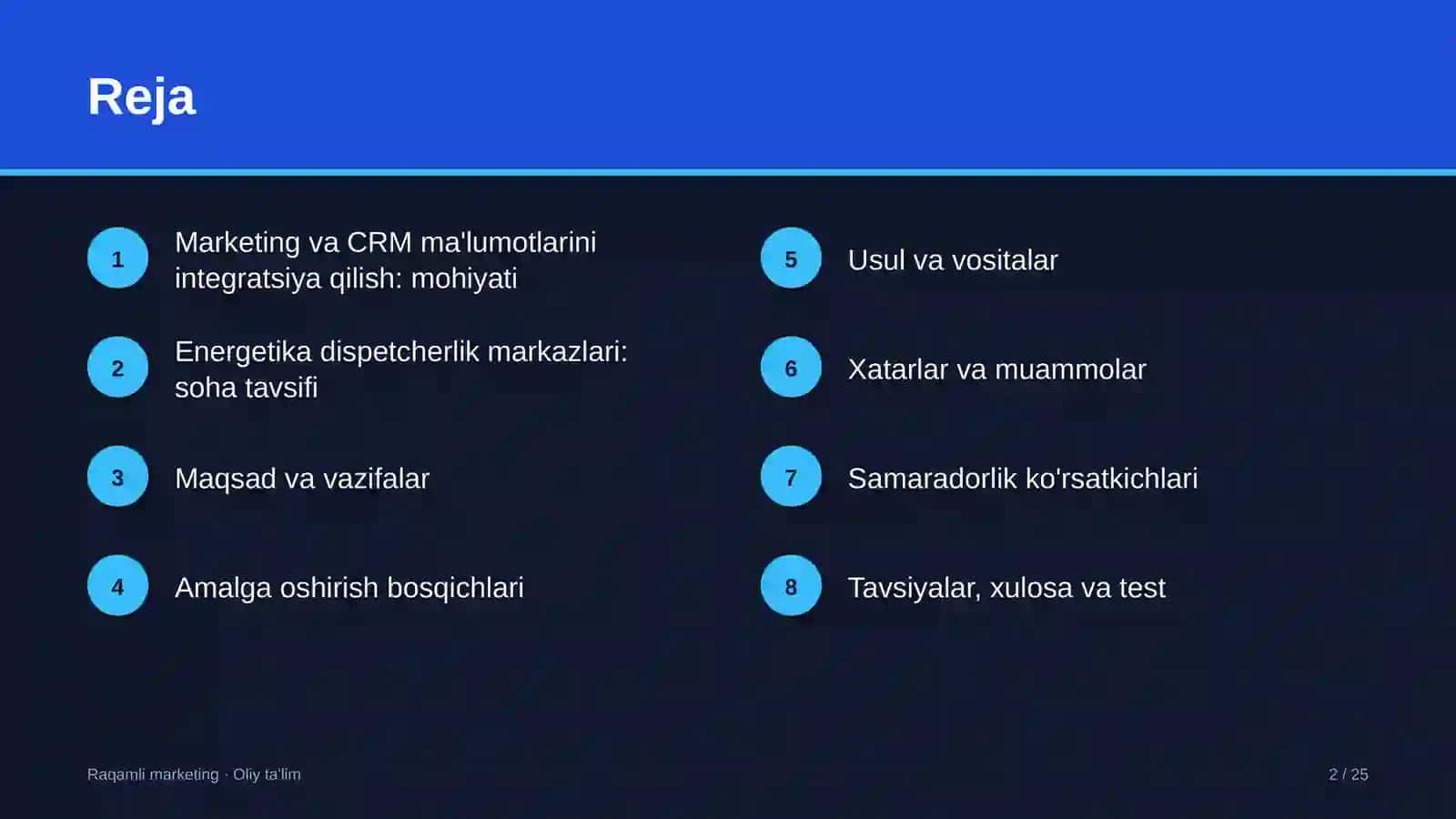 Energetika dispetcherlik markazlarida marketing va CRM ma'lumotlarini integratsiya qilish 2