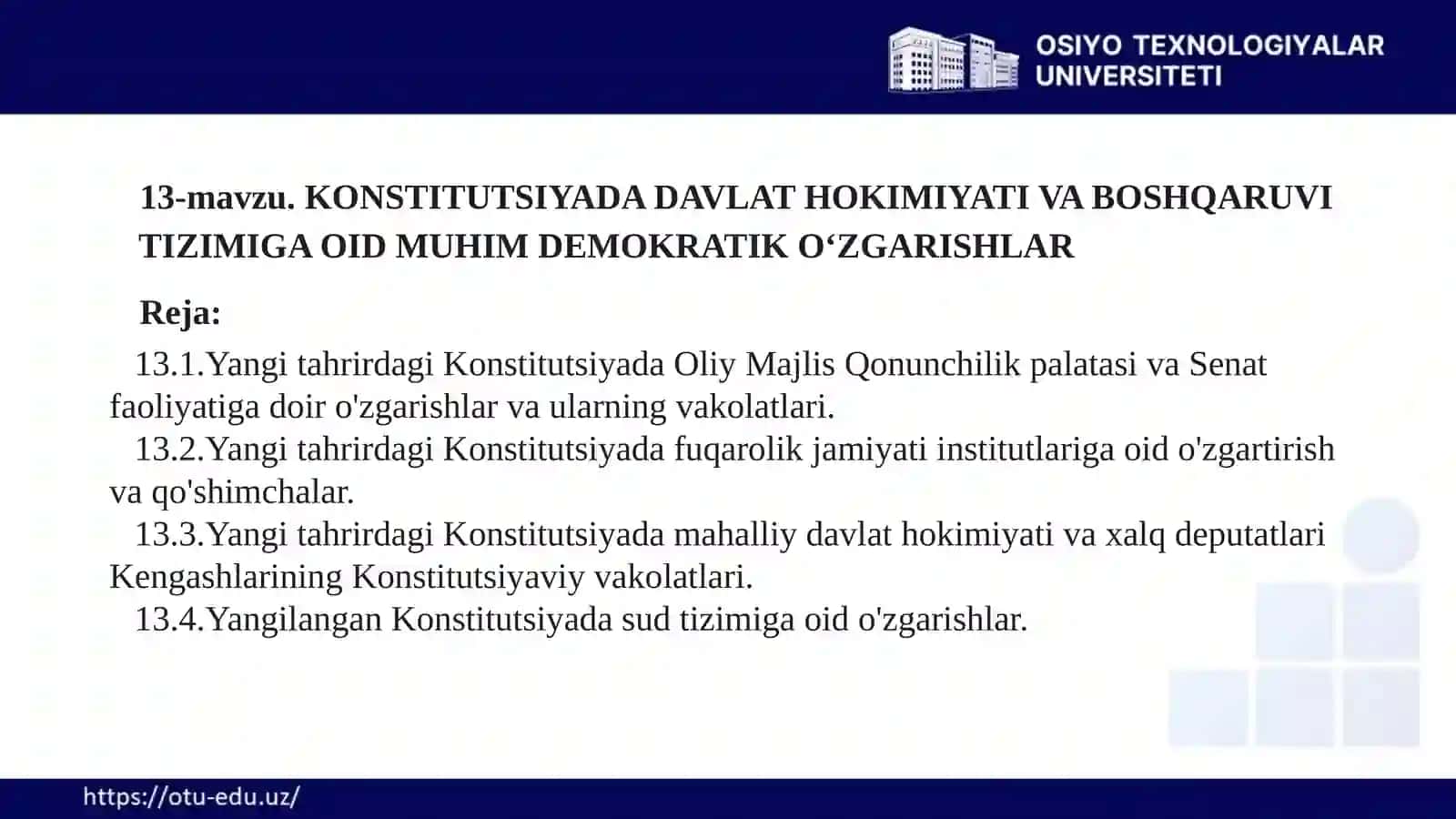 KONSTITUTSIYADA DAVLAT HOKIMIYATI VA BOSHQARUVI TIZIMIGA OID MUHIM DEMOKRATIK O‘ZGARISHLAR 2