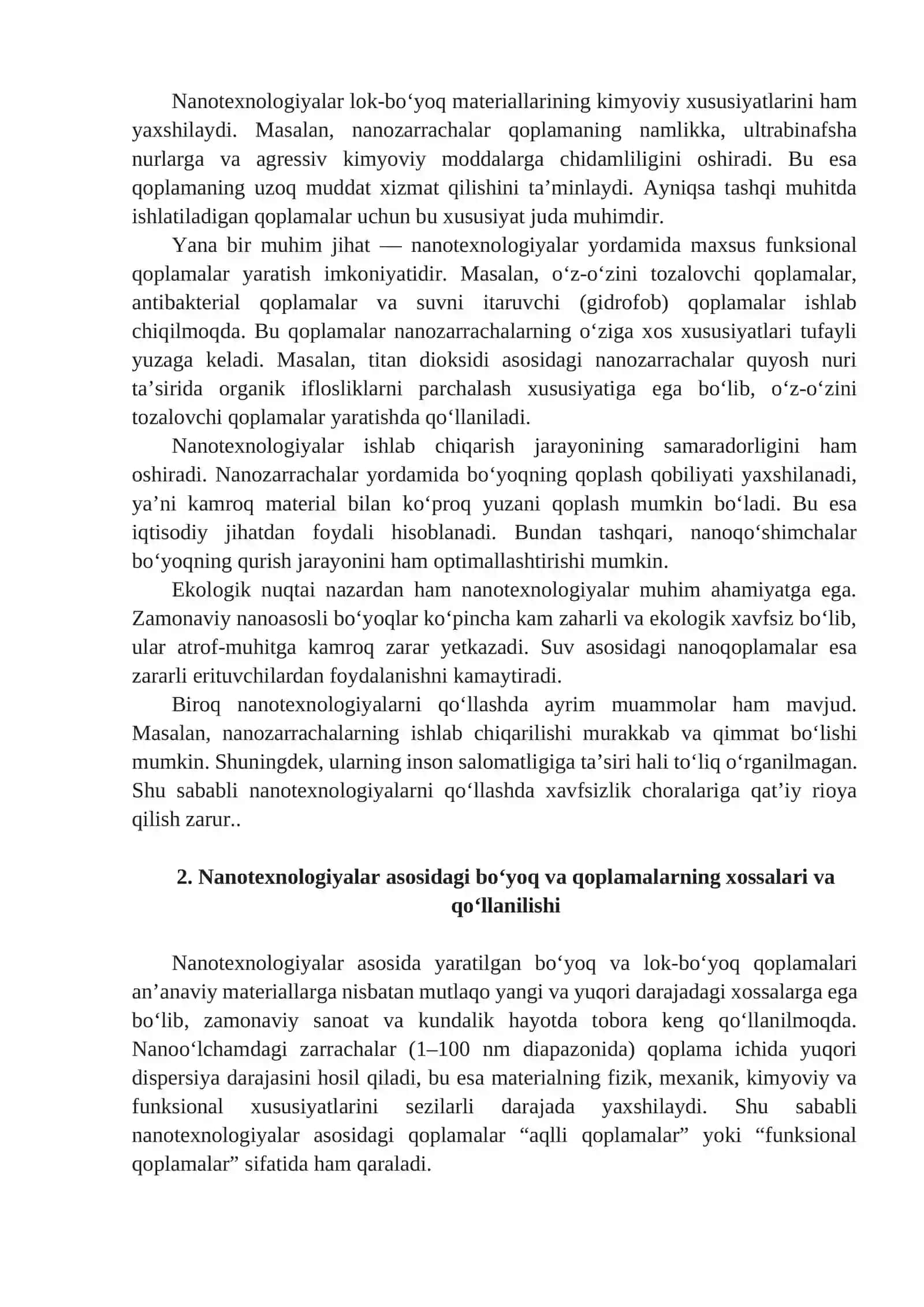 MA'RUZA: BO‘YOQ VA LOK-BO‘YOQ MATERIALLARINI ISHLAB CHIQARISH VA QO‘LLASHDA NANOTEXNOLOGIYALAR 2