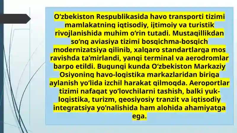 O‘zbekiston aeroportlari va aerodromlari haqida ma’lumot 2