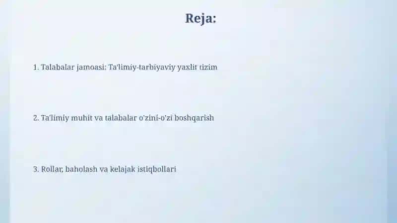 Talabalar jamoasi: Ta'limiy-tarbiyaviy yaxlit tizim 2