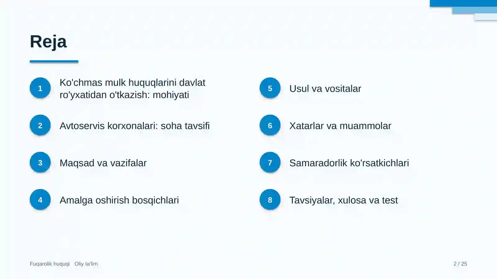Avtoservis korxonalarida ko'chmas mulkka bo'lgan huquqlarni davlat ro'yxatidan o'tkazish 2