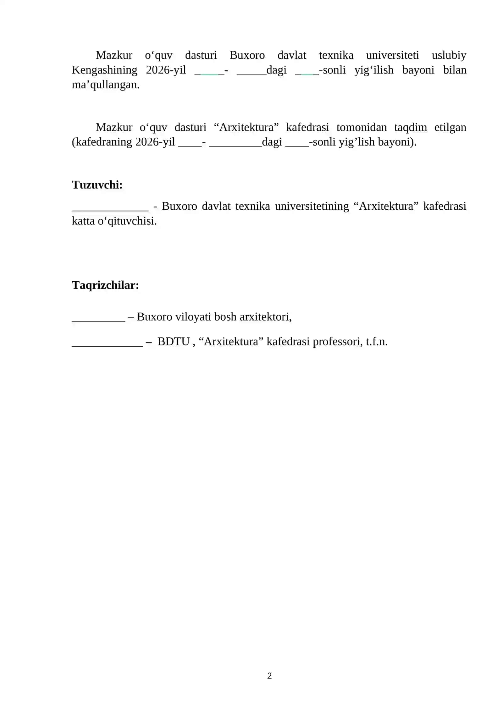 Arxitekturaviy loyihalash asoslari fanining o‘quv dasturi.1-2-3-SEM.docx 2