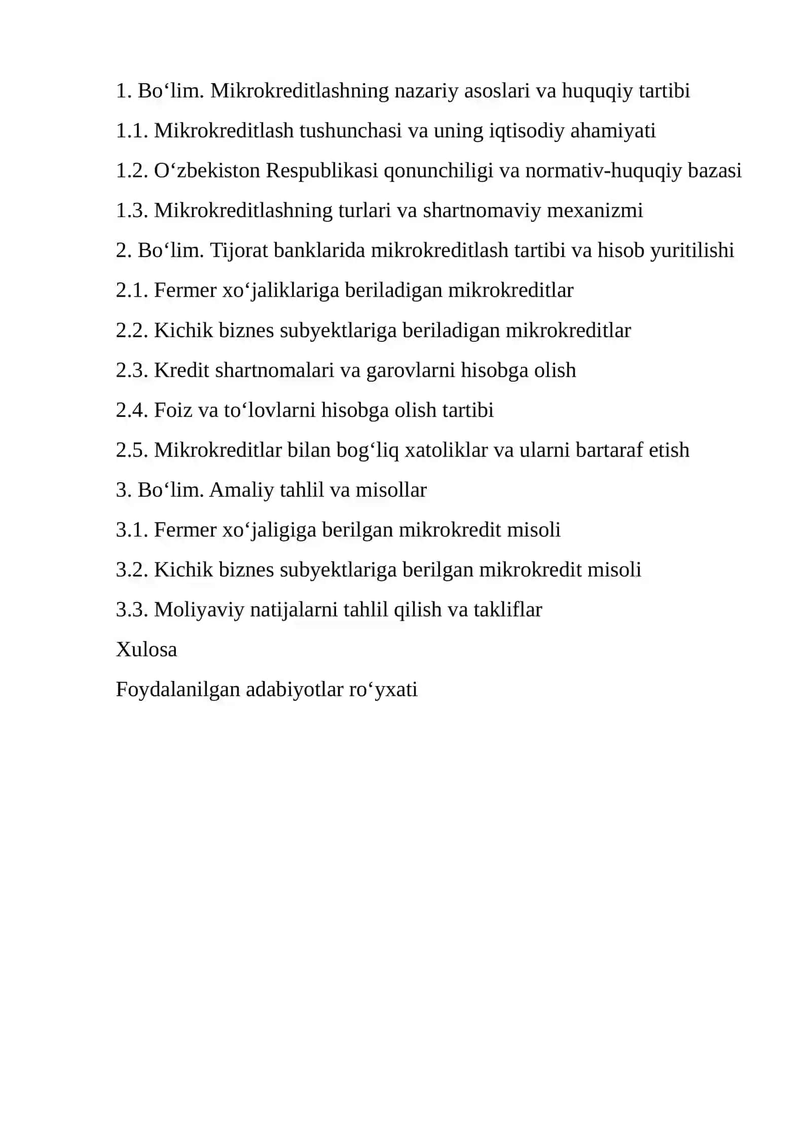 TIJORAT BANKLARI TOMONIDAN FERMER XO'JALIKLARI KICHIK BIZNES SUBYEKTLARINI MIKROKREDITLASH TARTIBI VA HISOBI 2