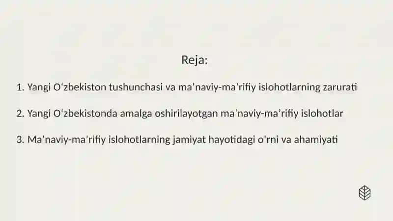 Yangi Oʻzbekistonda maʼnaviy-maʼrifiy islohotlar va ularning jamiyat hayotidagi oʻrni 2