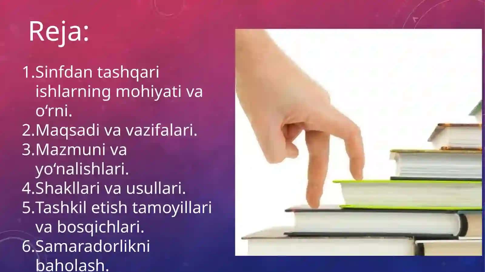 Sinfdan tashqari ishlarning vazifalari va mazmuni 2