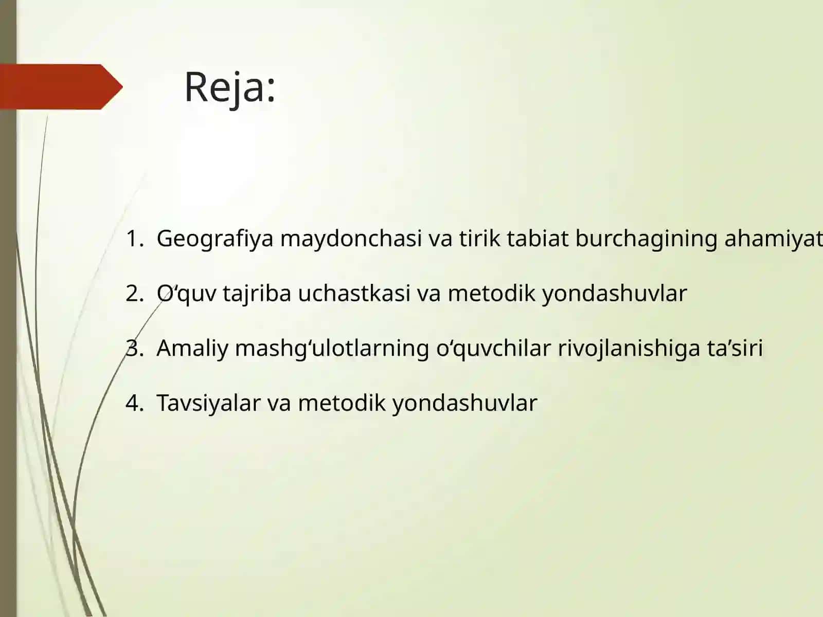 Geografiya maydonchasi, tirik tabiat burchagi, o‘quv tajriba uchastkasida darslarni o‘tkazish metodikasi. Kuzatish va tajribalarni tashkil etish usullarini o‘rganish 2
