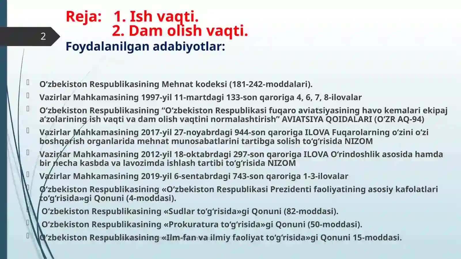 Ish  vaqti  Dam olish vaqti 2