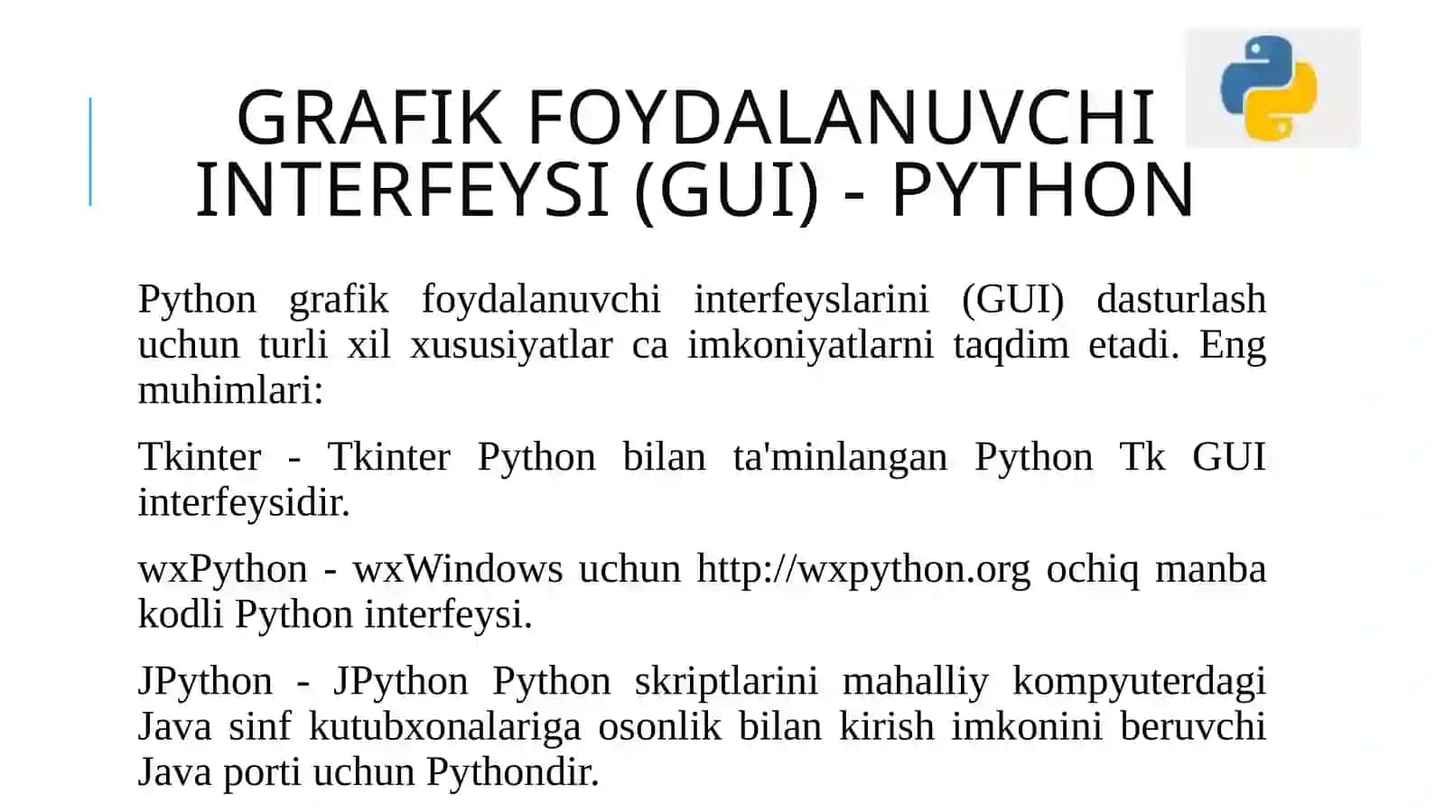 Tkinter grafik foydalanuvchi interfeysi (GUI) - PYTHON 2