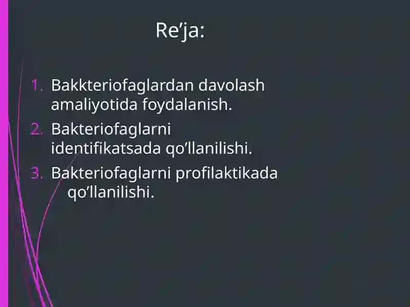 Bakteriofaglarni amaliyotda (davolashda, identifikatsiyada, profilaktikada) qoʻlanilishi 2