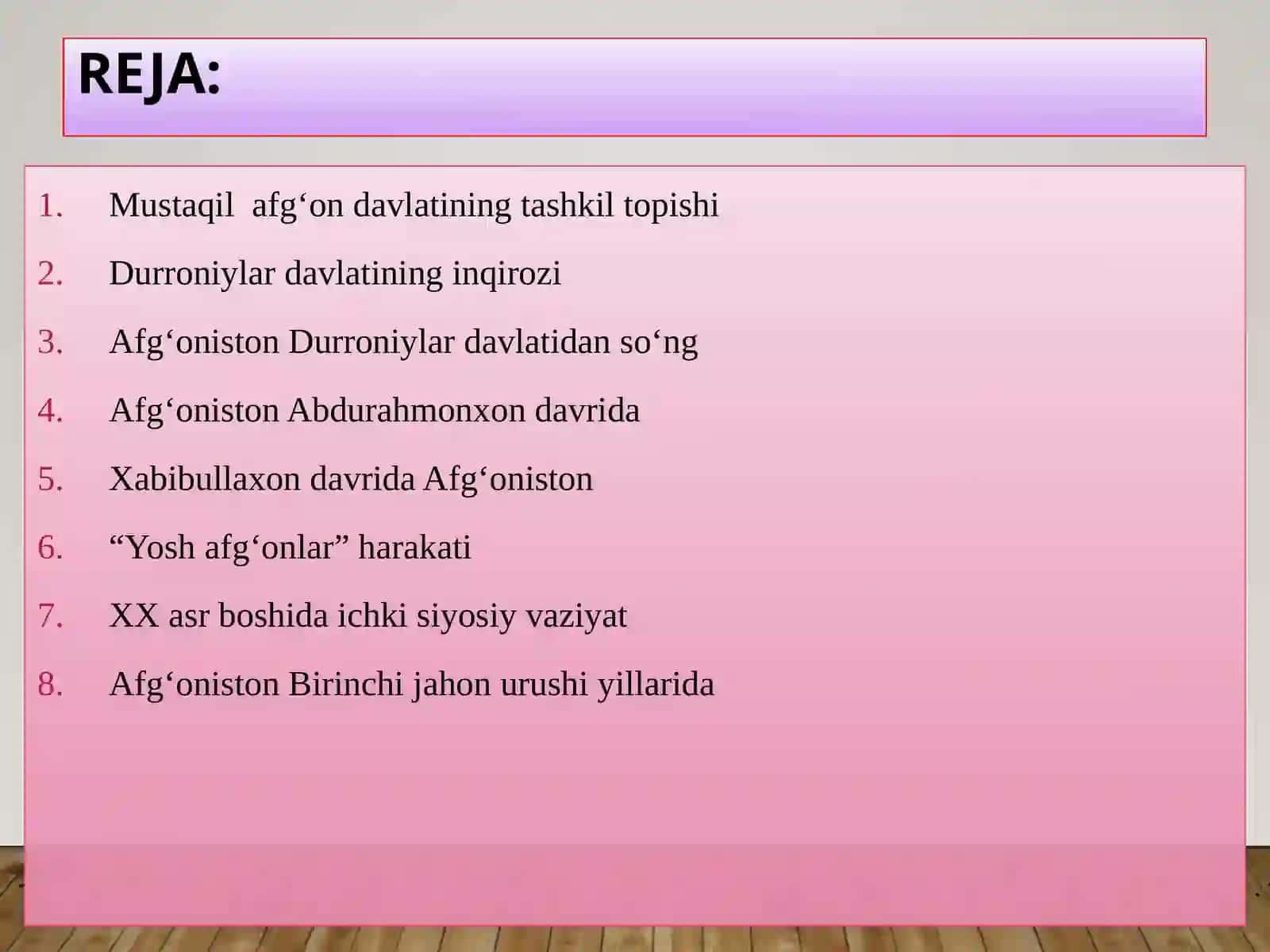 AFGʻONISTON   YANGI DAVRDA   TARIXIY  RIVOJLANISHNING ASOSIY   VOQEALARI  VA JARAYONLARI. 2