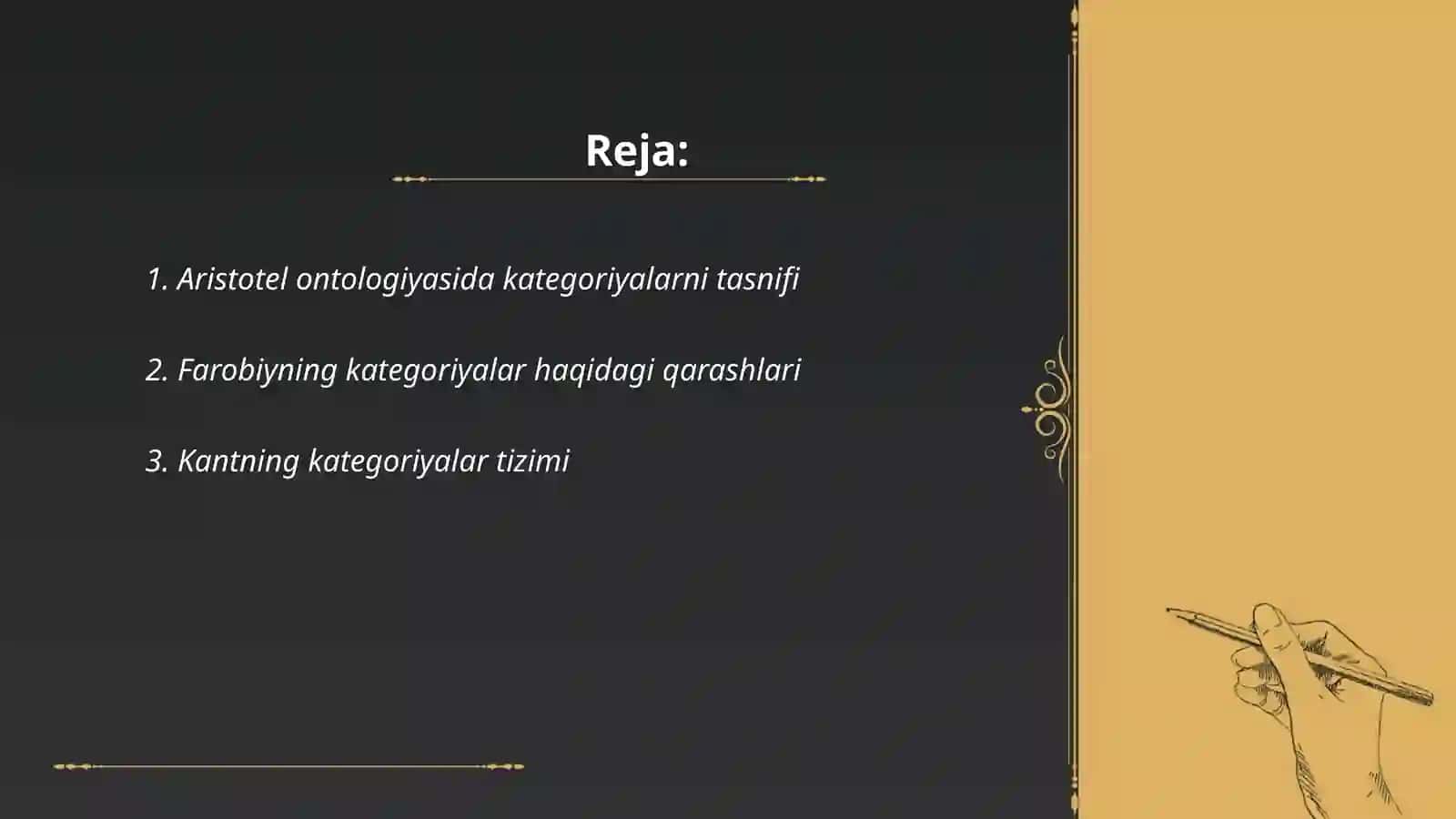 Aristotel, Farobiy va Kant ontologiyasida kategoriyalarning tasnifi 2