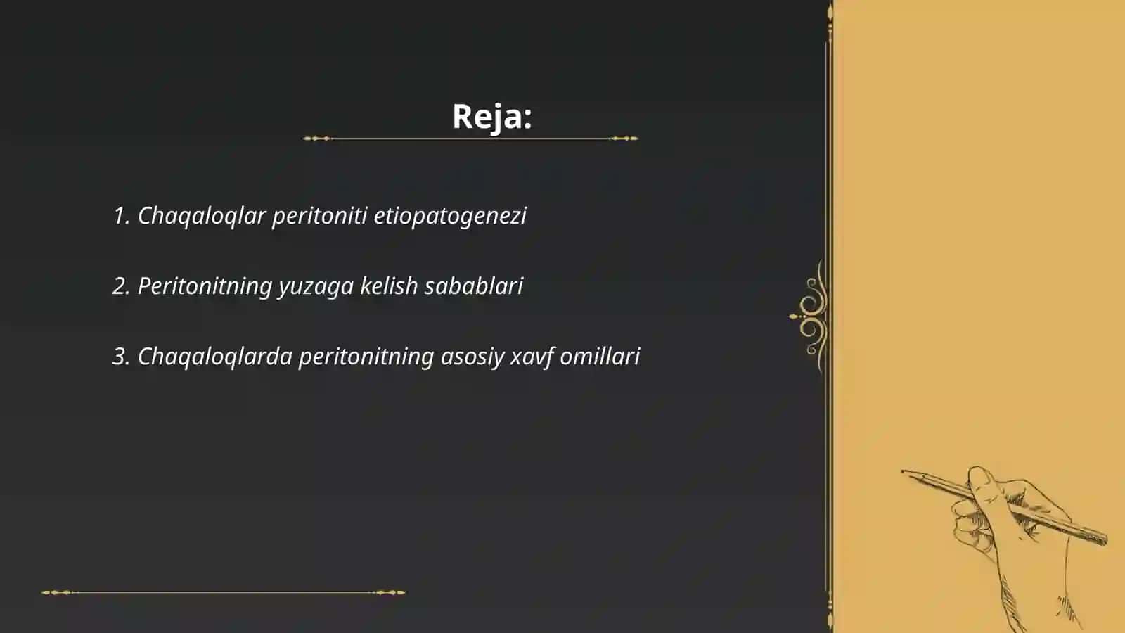 Chaqaloqlar peritoniti. Etiopatogenez, klinika, diagnostika, davolash 2
