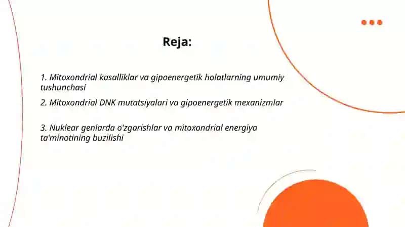 Mitoxondrial kasalliklar Gipoenergetik holatlar 2
