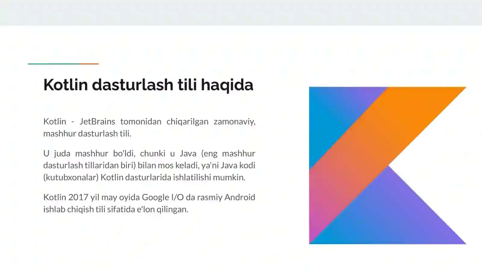 JAVA VA KOTLIN DASTURLASH TILLARIDA ILOVALAR ISHLAB CHIQISH. KOTLIN TILI 2