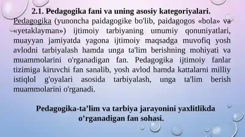 Pedagogika Shaxs Tarbiyasi va Rivojlanishi To‘g‘risidagi Fan 2