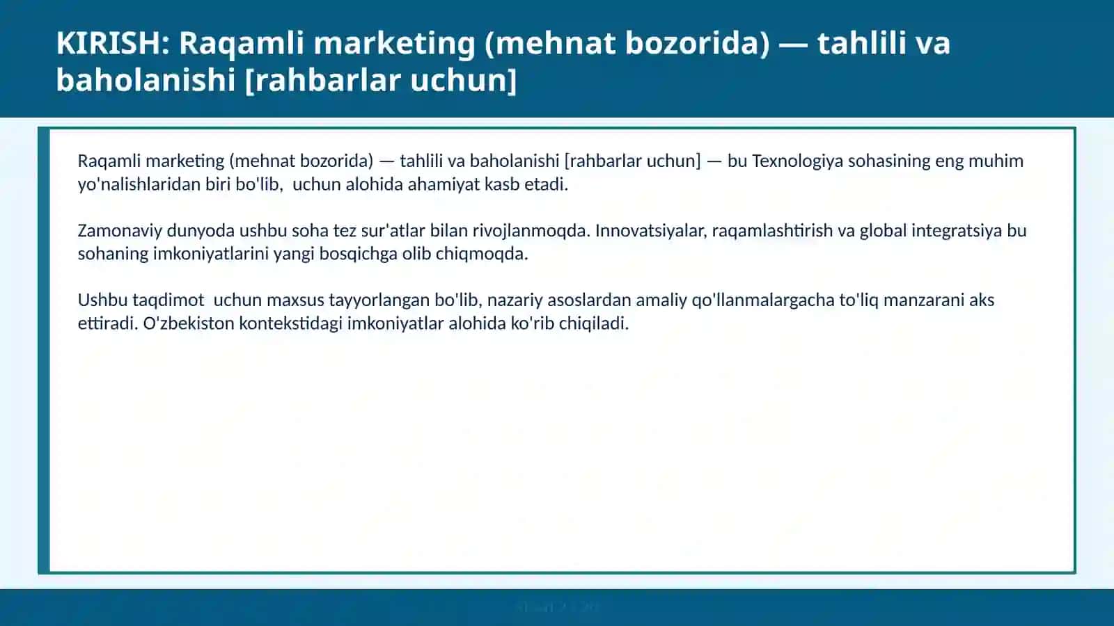 Raqamli marketing (mehnat bozorida) — tahlili va baholanishi [rahbarlar uchun] 2