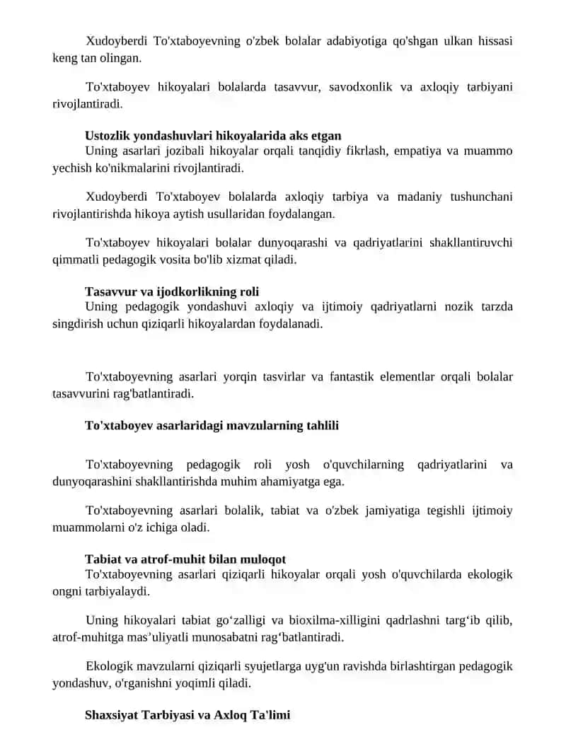 Xudoyberdi To’xtaboyev asarlarining taʼlimiy-tarbiyaviy o’rni 2