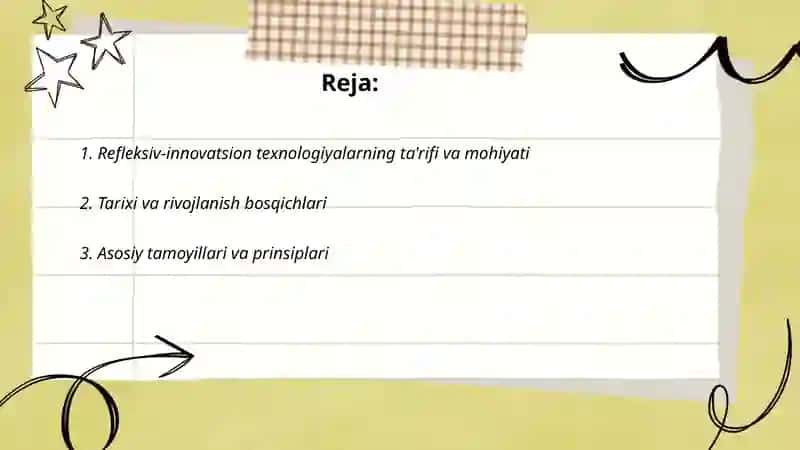 Refleksiv-innovatsion texnologiyalar haqida tõliq ma'lumot berish 2