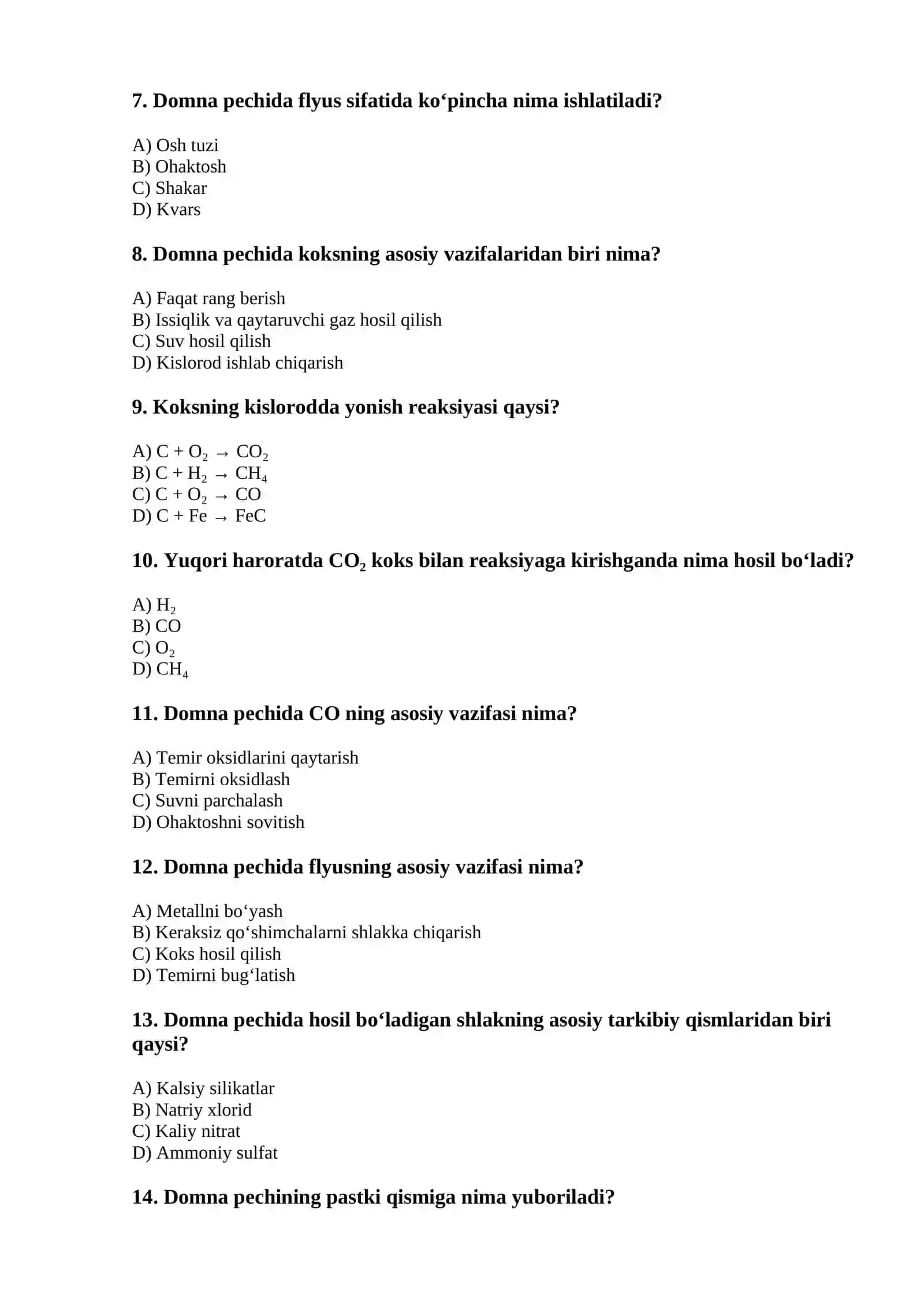 Metallurgiya testlar 2