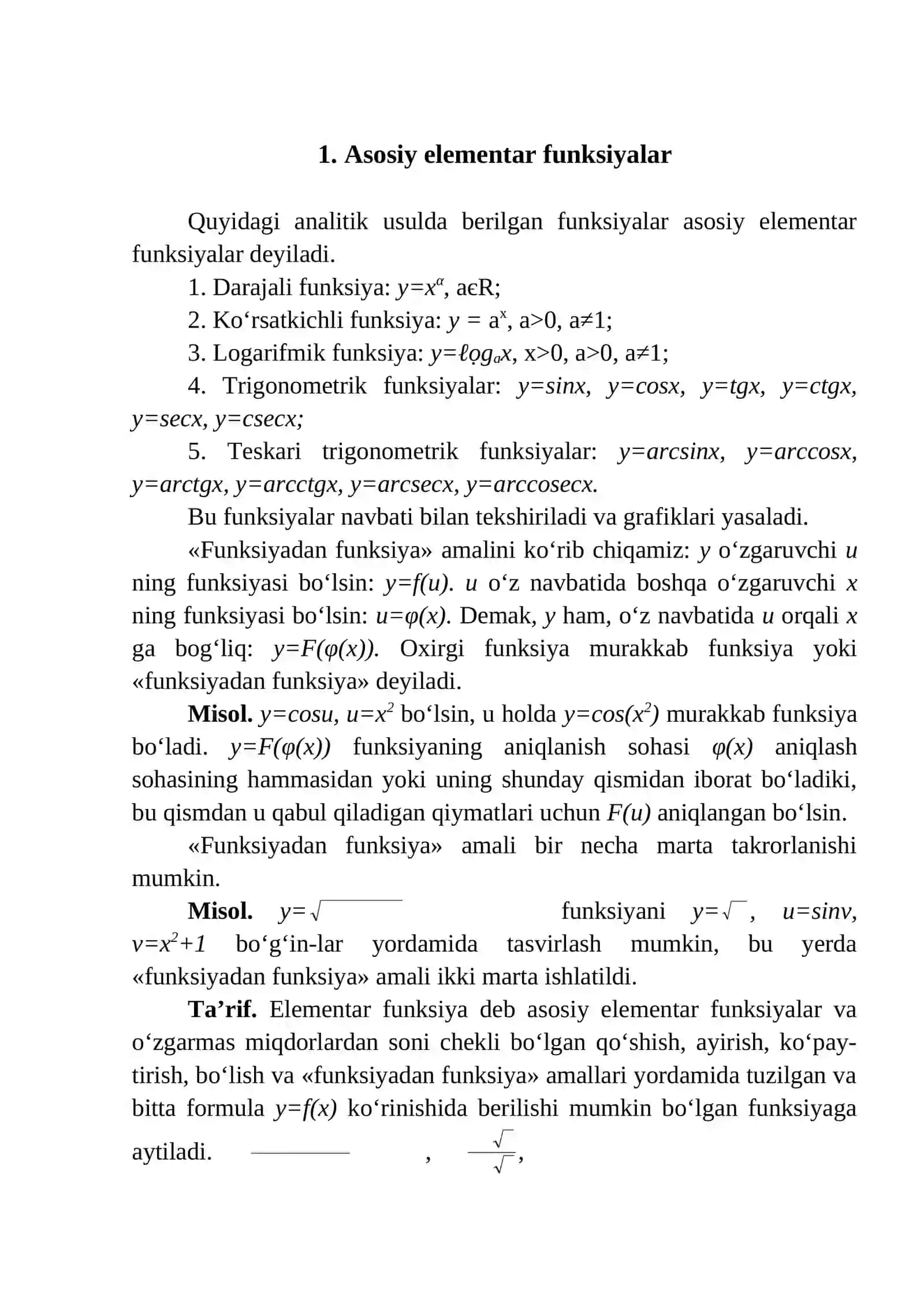 Elementar funksiyalar 2