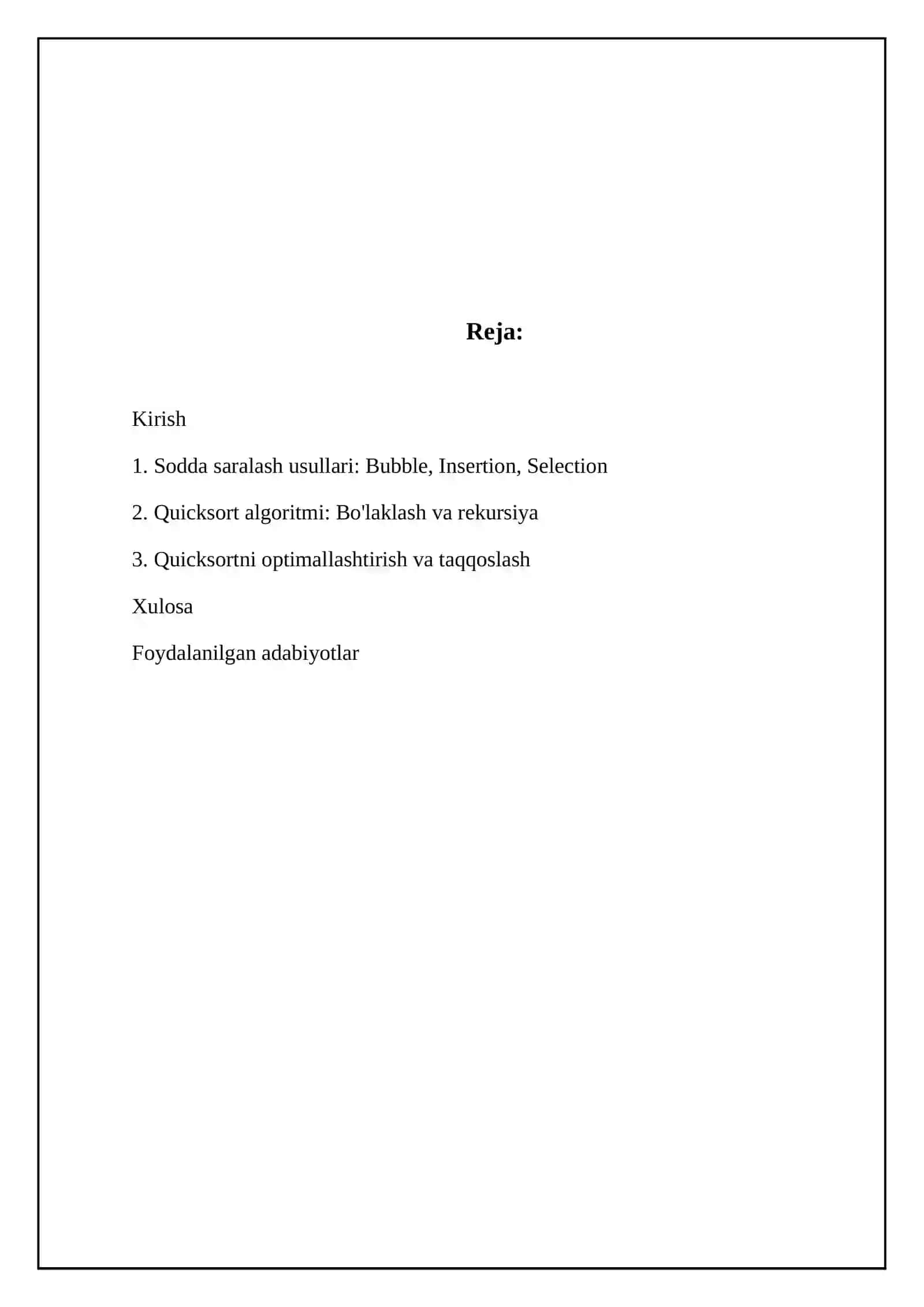 Elementar saralash usullari. Tezkor saralash 2