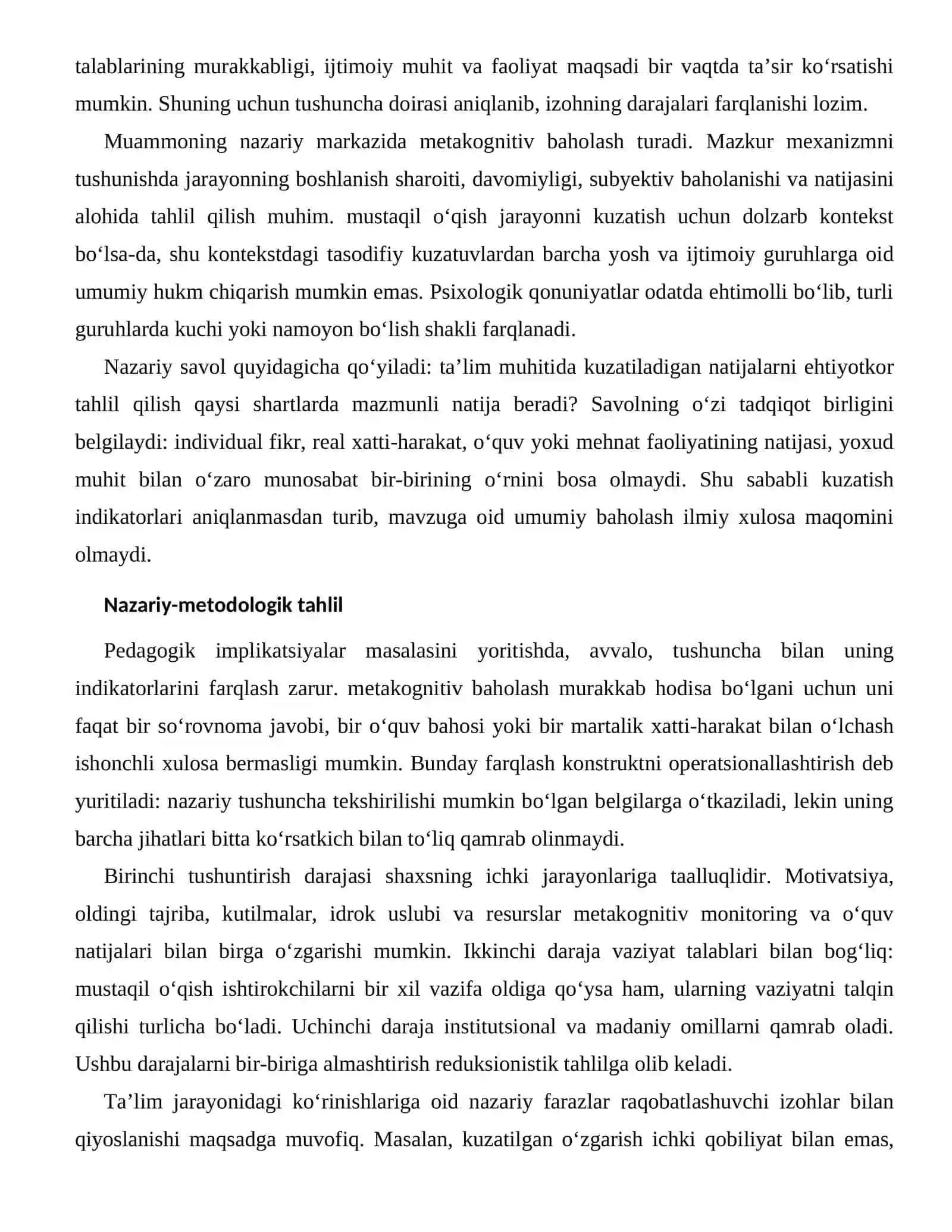 METAKOGNITIV MONITORING VA O‘QUV NATIJALARI — TA’LIM JARAYONIDAGI KO‘RINISHLARI 2