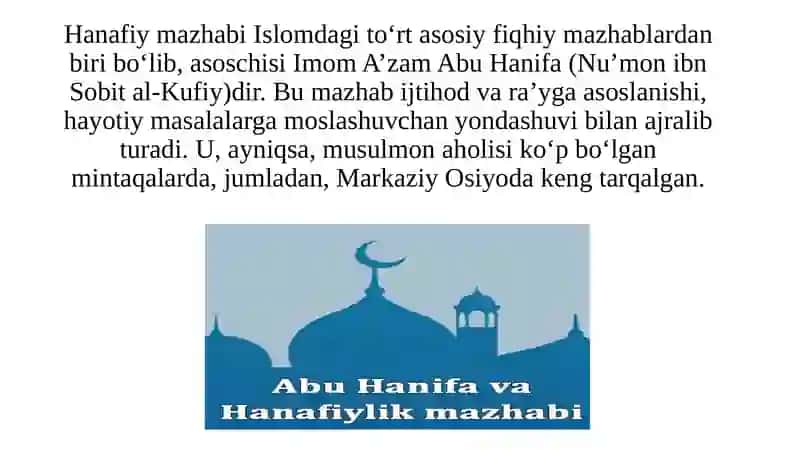 Hanafiy mazhabi rivojida Markaziy Osiyo faqihlarining roli va hissasi 2