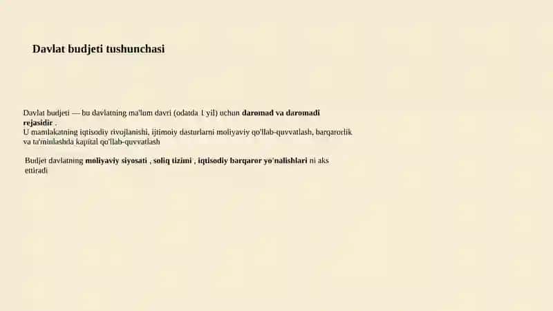 O'zbekiston Respublikasi Davlat budjetining daromadlari va daromadiga ko'ra tarkibi va dinamikasi tahlili 2