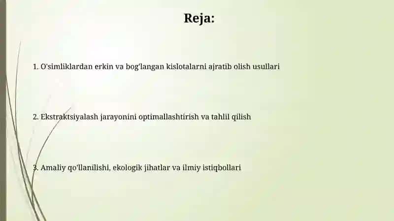 O'simliklardan erkin va bog'langan kislotalarni ajratib olish 2