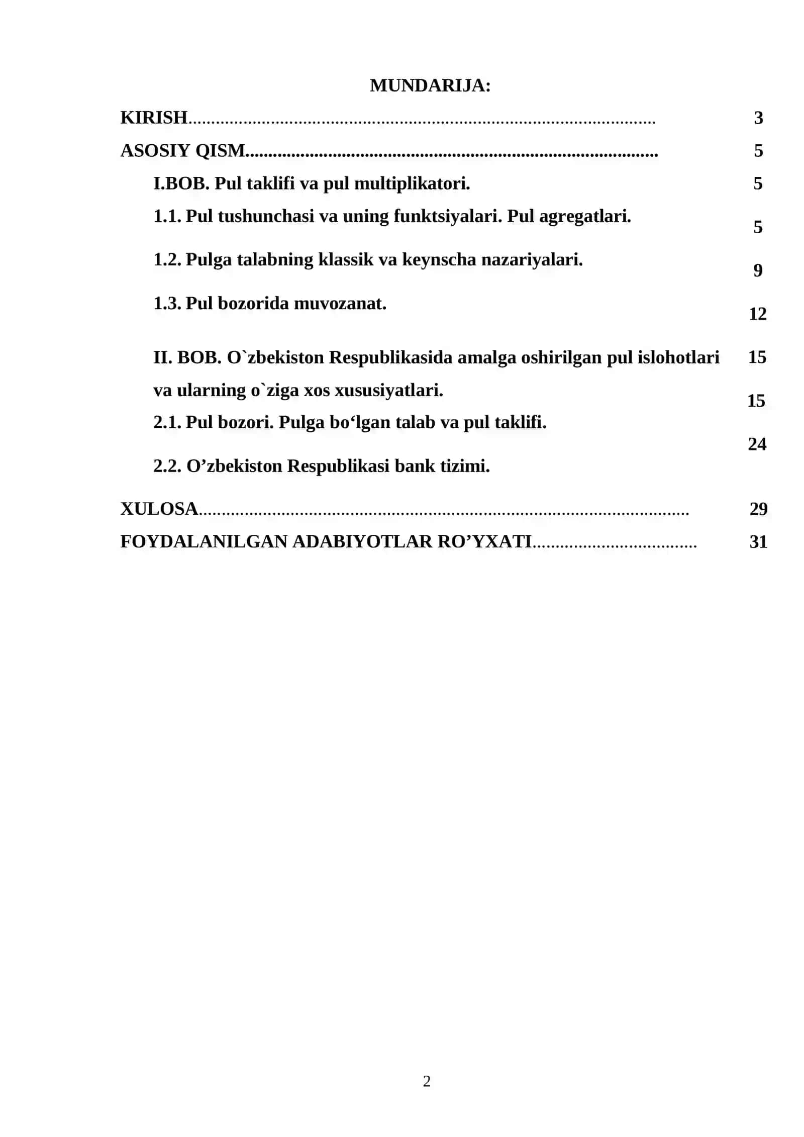 MAKROIQTISODIYOT KAFEDRASI "MAKROIQTISODIYOT" fanidan KURS ISHI 2