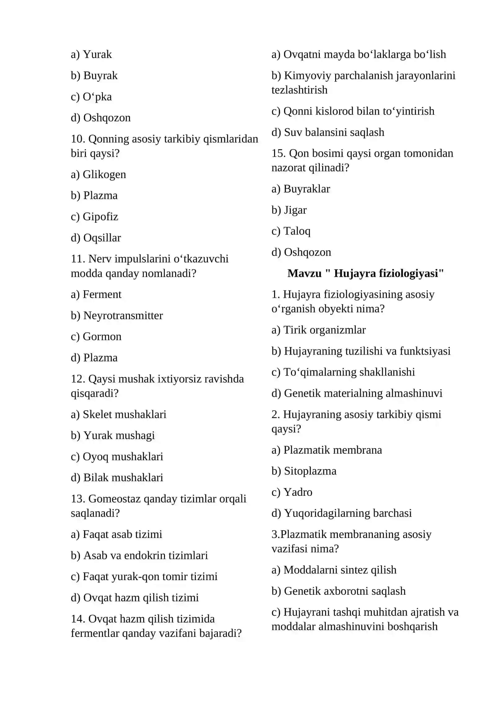 Fiziologiya-Yuz-jag’ sohasi fiziologiyasi fanidan tematik test to‘plami 2